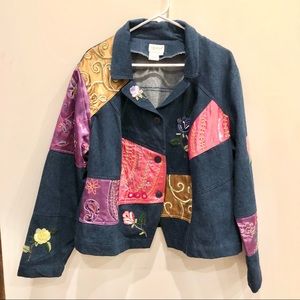together vintage patchwork Beaded Flower  Sequence women’s Jean jacket Sz 20W